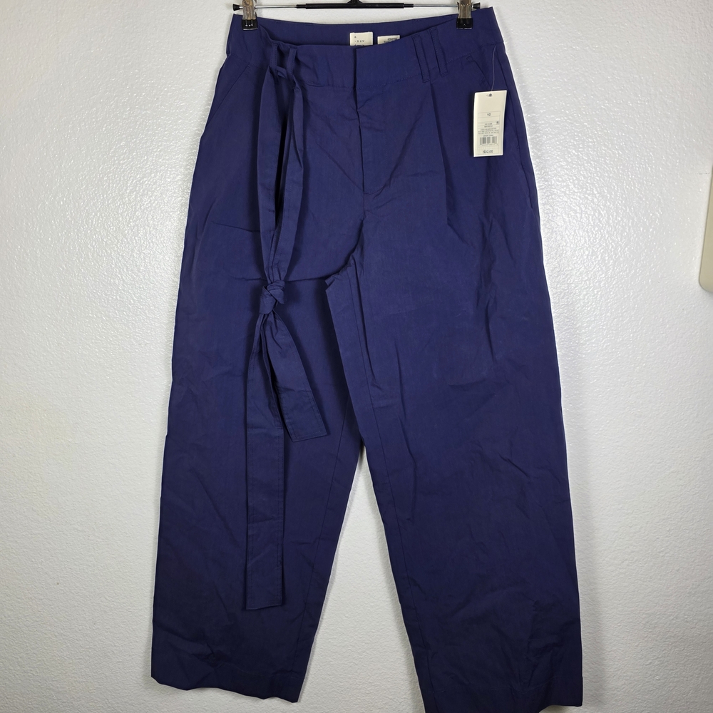 A New Day Pants Blue Belted Tie Waist Wide Leg High Rise Women's Size 10